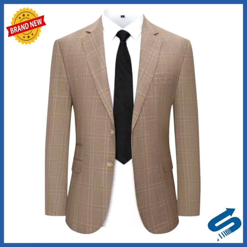 Slim Fit Men's Suit Jacket Plaid Blazer Polyester Viscose Medium